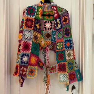 HANDMADE Multi-Color Granny Square Shawl Cape